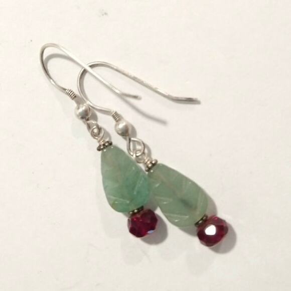 925 Sterling Silver Aventurine Red Agate Dangle Drop Earrings Hook Jewelry Lot - Picture 3 of 6